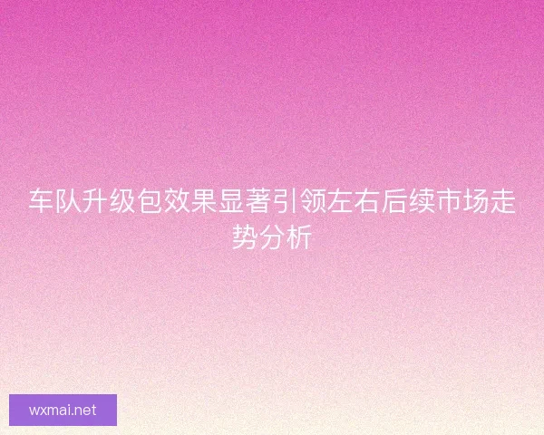 车队升级包效果显著引领左右后续市场走势分析