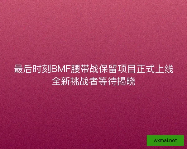 最后时刻BMF腰带战保留项目正式上线全新挑战者等待揭晓