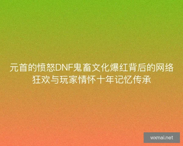 元首的愤怒DNF鬼畜文化爆红背后的网络狂欢与玩家情怀十年记忆传承